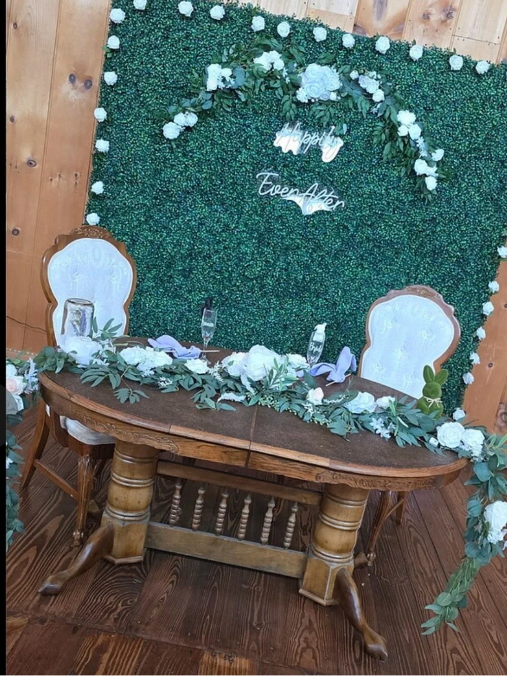 White Rose & Greenery Table Runner - Cascading Floral Garland